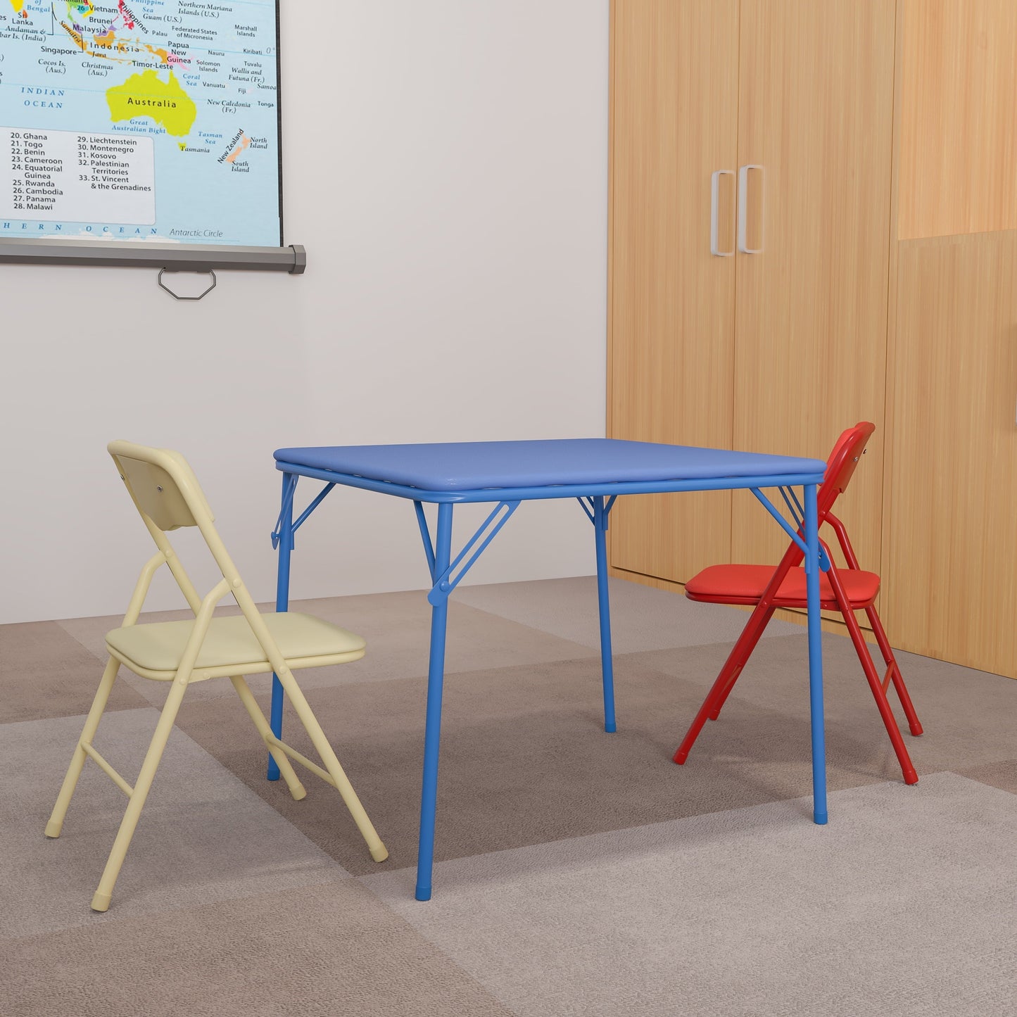 BizChair Kids Colorful 3-Piece Folding Table and Chair Set