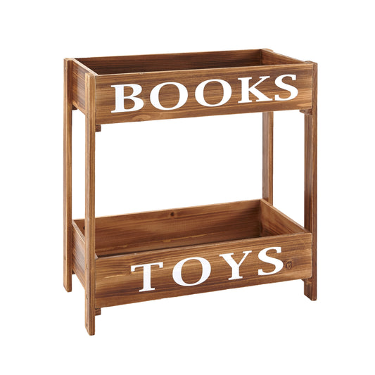 Children's Storage Rack - Book and Toy Storage Shelf Bins - Brown