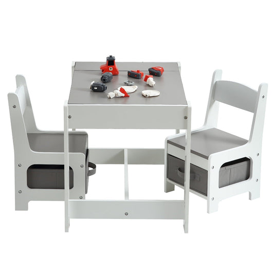 Children's Table And Chair Set 3-in-1 Wooden Toddler Table 2-in-1 Removable Table Top With Storage.For Children's Painting.Crafts.Reading Playing.Gift For Boys Girls.PlayroomNursery Gray