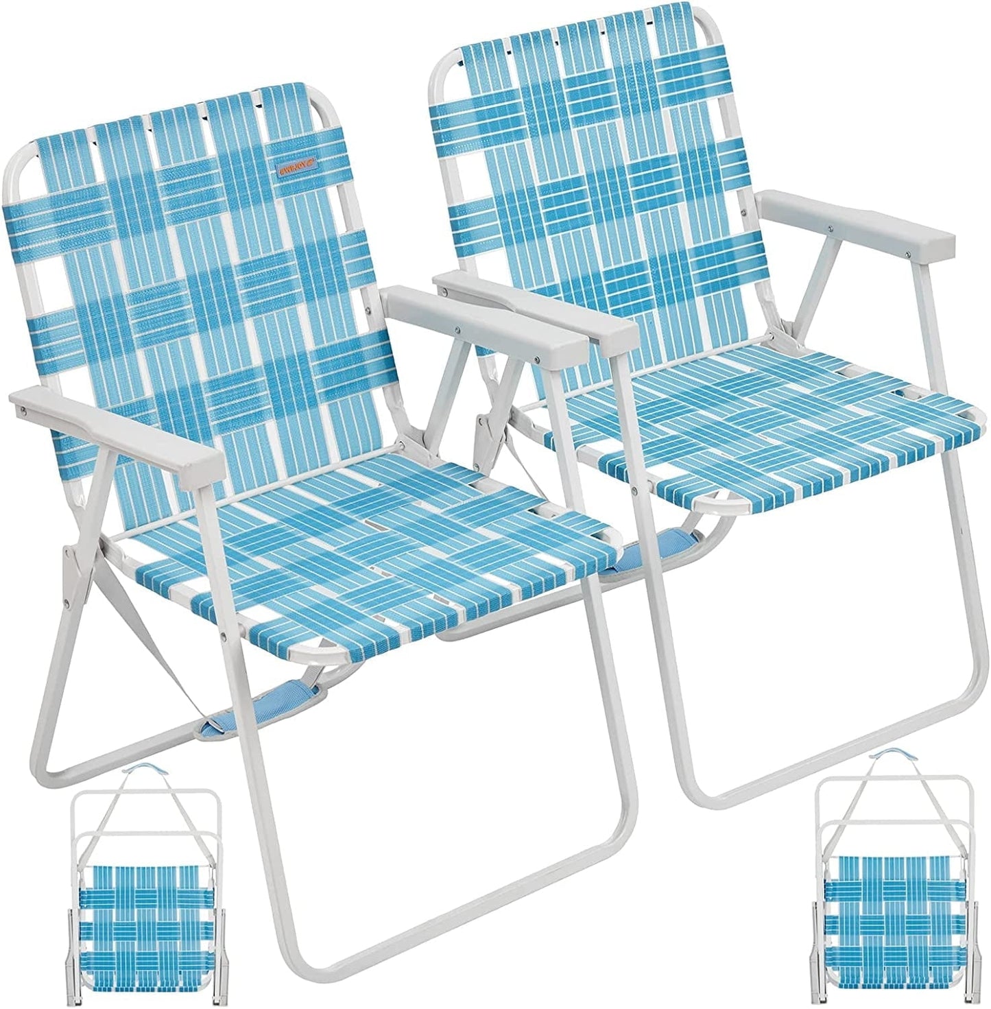#WEJOY Folding Webbed Lawn Chair Heavy Duty Portable Outdoor  Beach Chair for Adult(Grey/Blue)